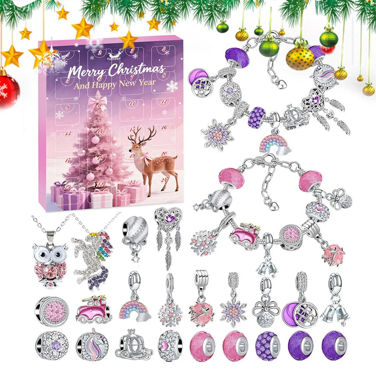 Calendrier de l'avent bijoux fille 24 jours set boucles oreilles bracelet