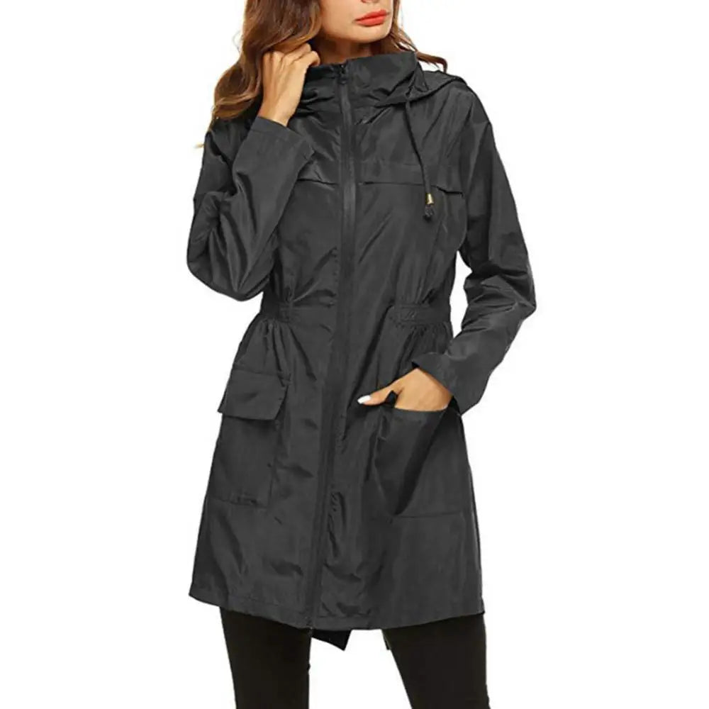 Imperméable femme long à capuche coupe vent, veste légère pour l'hiver