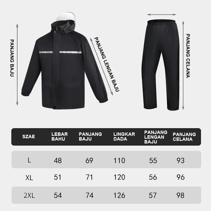 Combinaison de pluie imperméable unisexe avec bandes réfléchissantes veste capuche et pantalon