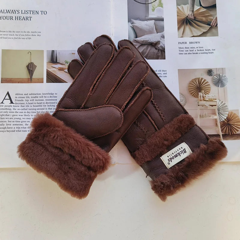 Gants femme cuir agneau doublure laine coutures main hiver