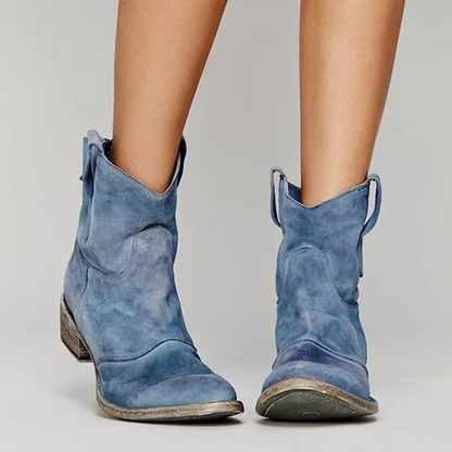 Bottes Bottines Femme | Talon Bas Pointu | Cuir PU Western