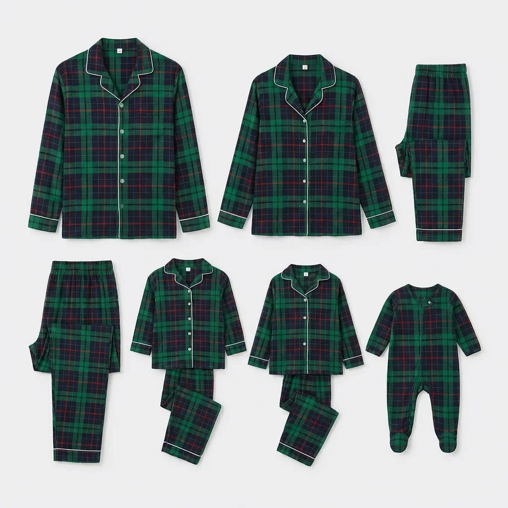 Pyjama Noël famille assorti carreaux 2 pièces adultes et enfants