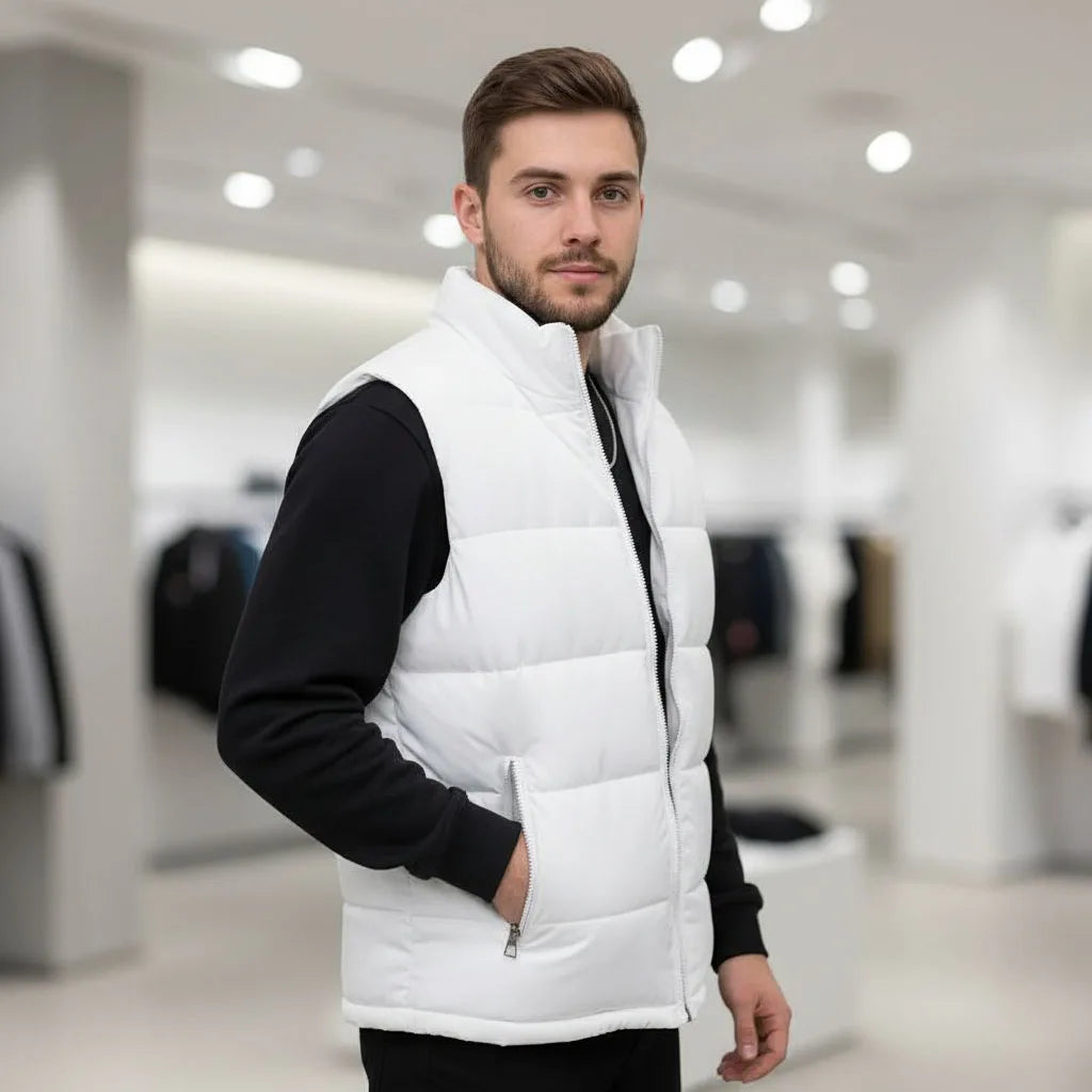Doudoune sans manches homme coupe vent avec col montant, coupe slim