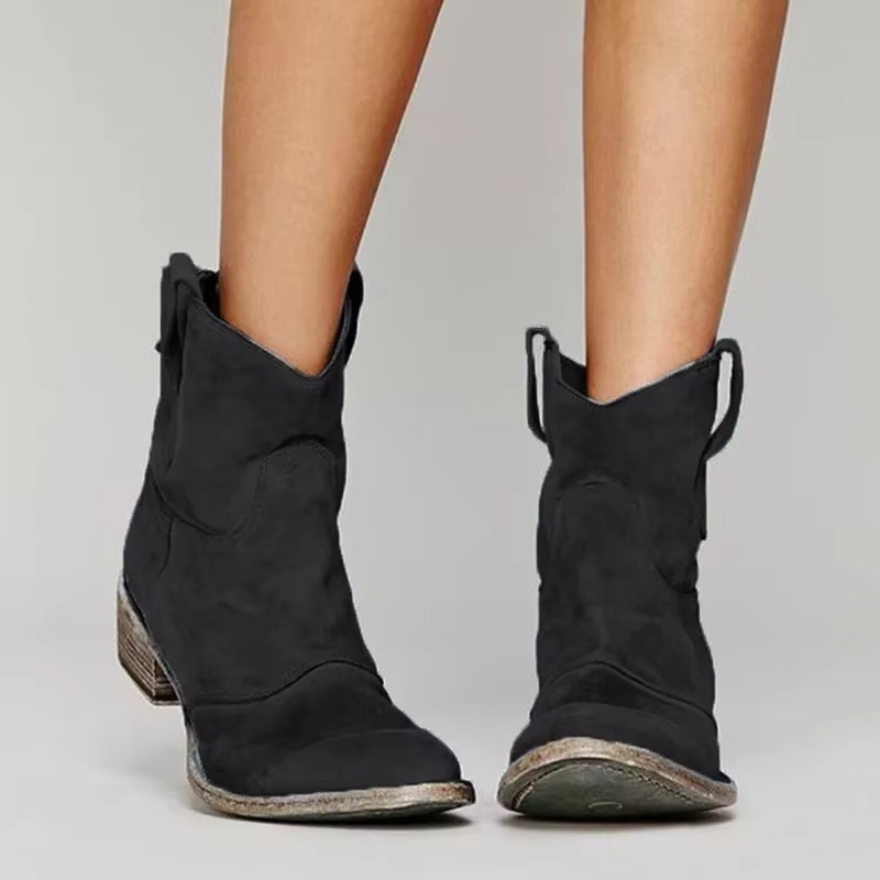 Bottes Bottines Femme | Talon Bas Pointu | Cuir PU Western