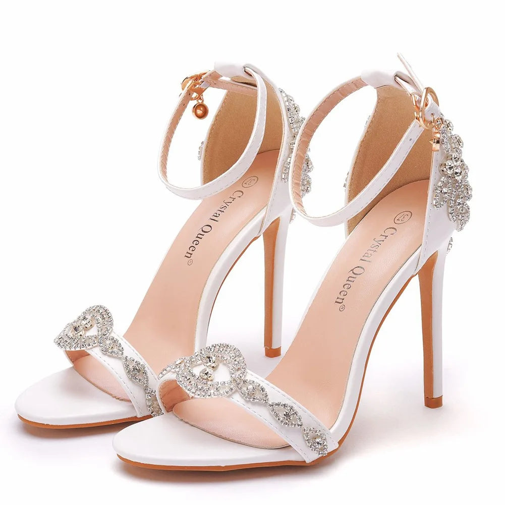 Sandales mariage ivoire strass talons aiguilles femme avec bride boucle