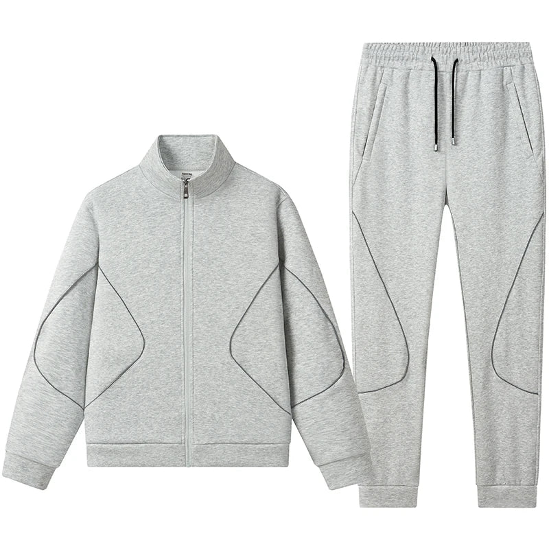 Ensemble homme col montant coton manches longues zippé gris noir bleu