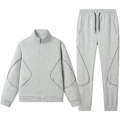 Ensemble homme col montant coton manches longues zippé gris noir bleu