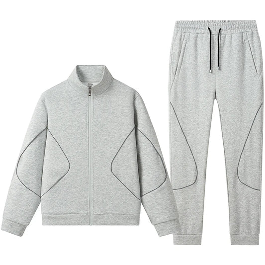 Ensemble homme col montant coton manches longues zippé gris noir bleu