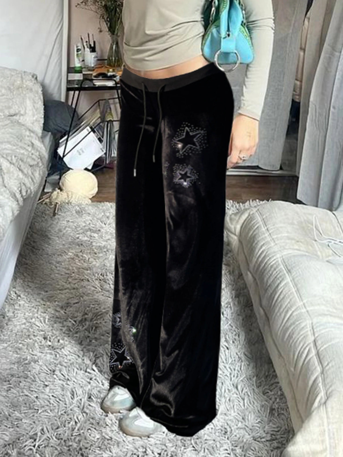 Pantalon velours femme taille basse gothique