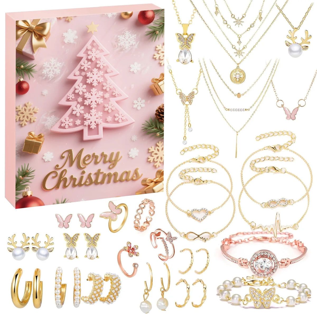 Calendrier de l'avent bijoux Noël 24 jours set collier bracelet