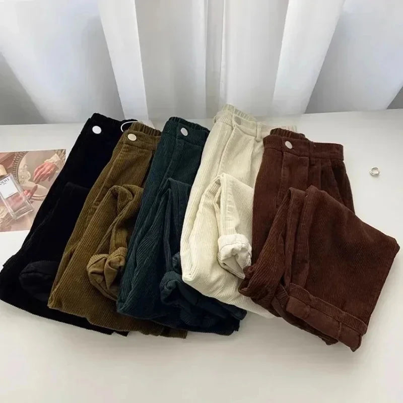 Pantalon velours femme taille haute coupe droite vintage automne