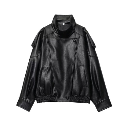 Veste en Cuir pour Femmes | Manches Longues, Boutonnée | Modèle Oversize