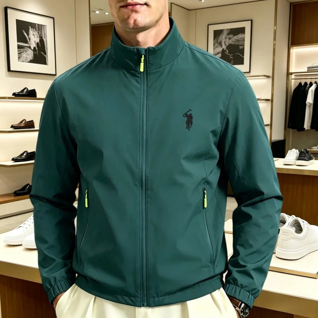 Veste zippée col montant brodée homme femme, imperméable casual mi-saison