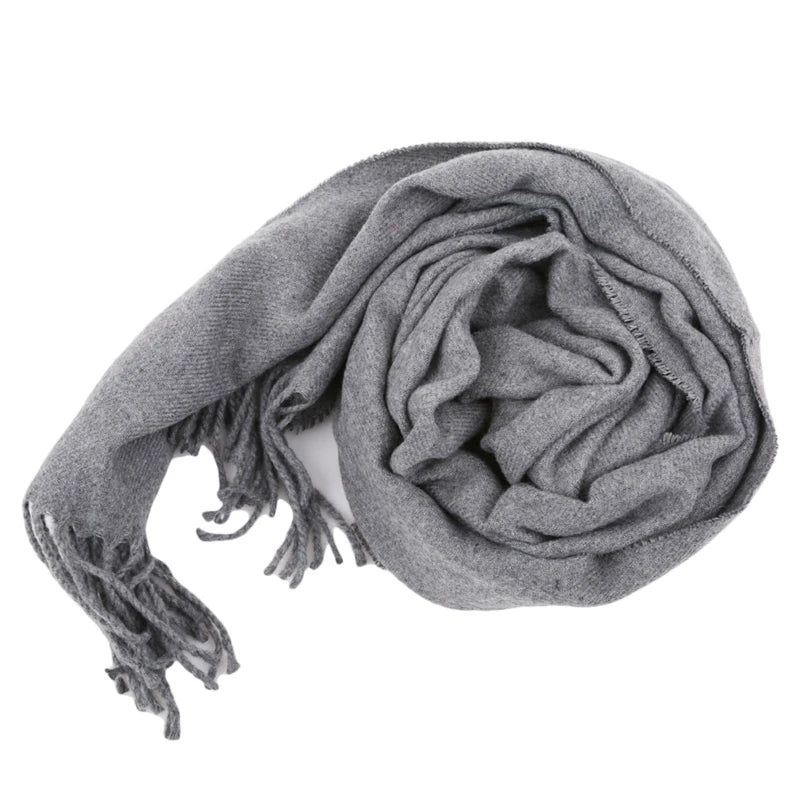 Écharpe homme femme cachemire longue à franges couleur unie hiver