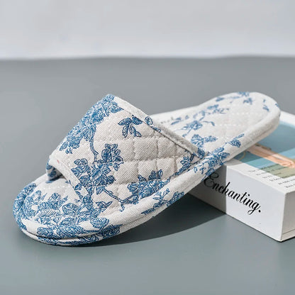 Chaussons femme coton floral antidérapants légers pour intérieur