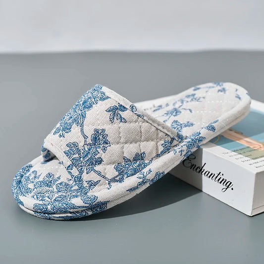 Chaussons femme coton floral antidérapants légers pour intérieur