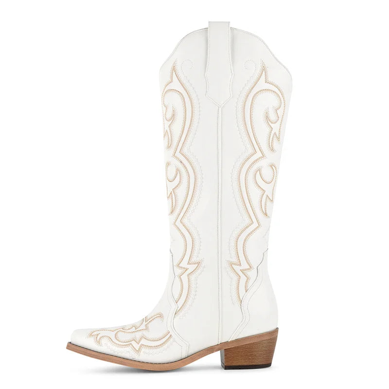 Bottes de Cowboy Femme | Montantes Genou, Broderie Occidentale, Talon Épais
