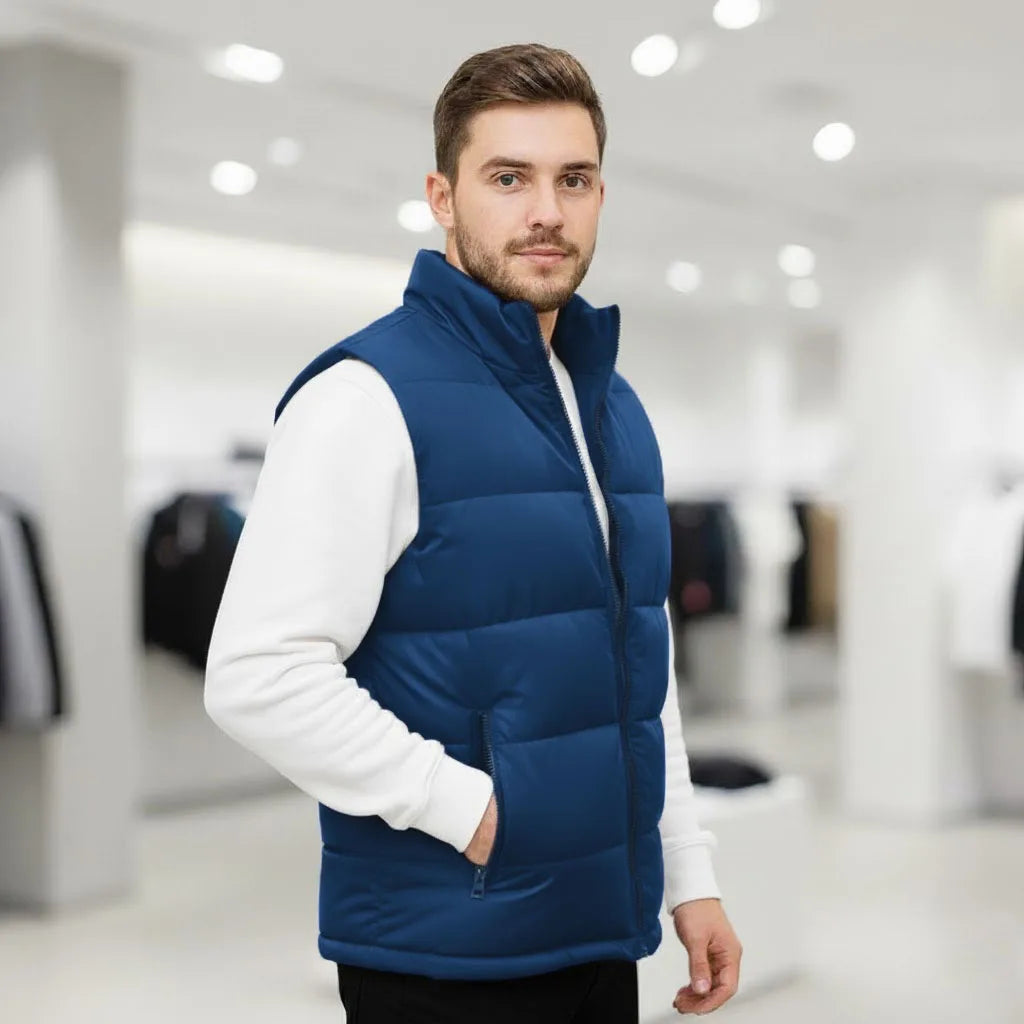 Doudoune sans manches homme coupe vent avec col montant, coupe slim