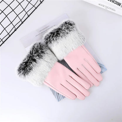 Gants cuir agneau femme doublure polaire avec poignets fourrure lapin
