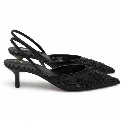 Rose Heels | Pearl Details, Mid Heel | Women’s Evening Shoes