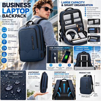 Laptop-Rucksack | Herren, wasserdicht | Business, 15,6 Zoll, USB