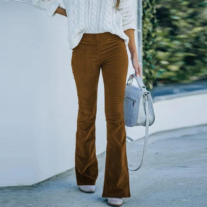 Pantalon velours femme taille élastique jambe droite stretch automne-hiver