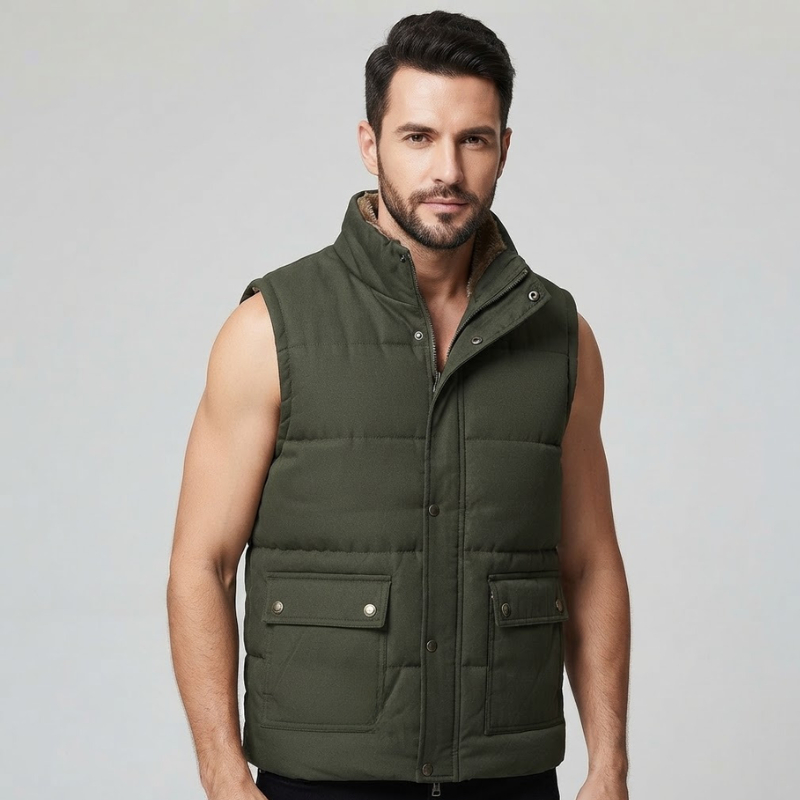 Doudoune sans manches homme imperméable coupe-vent, gilet matelassé chaud