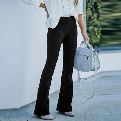 Pantalon velours femme taille élastique jambe droite stretch automne-hiver