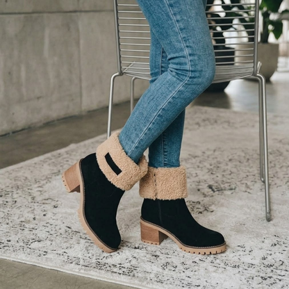 Bottines femme fourrées imperméables talon bloc pour l'hiver