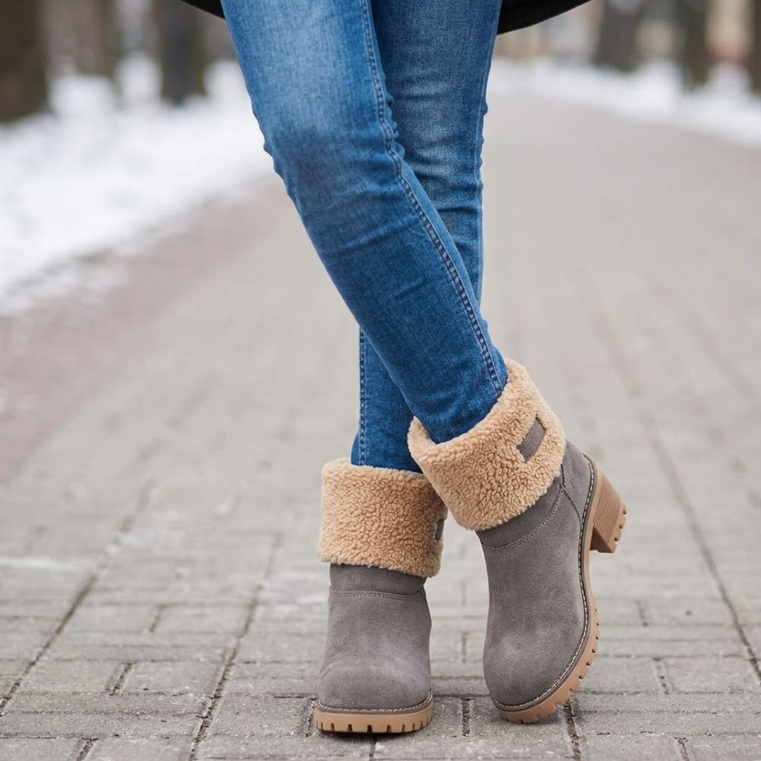 Bottines femme fourrées imperméables talon bloc pour l'hiver