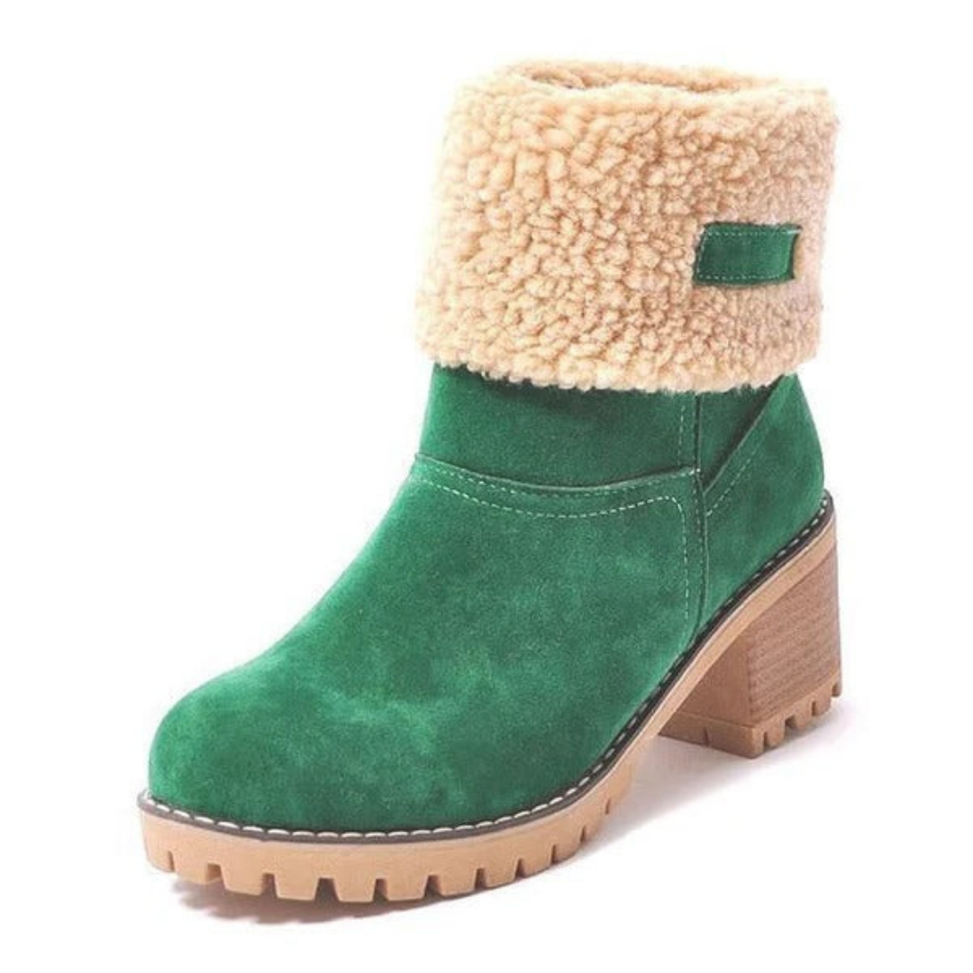 Bottines femme fourrées imperméables talon bloc pour l'hiver