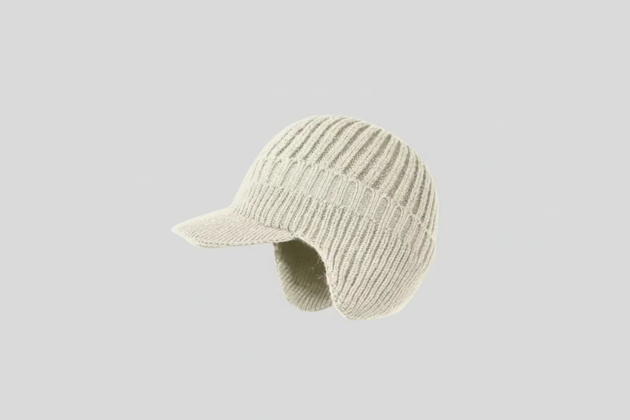 Casquette tricot visière hiver côtelée en beige marron bleu marine gris