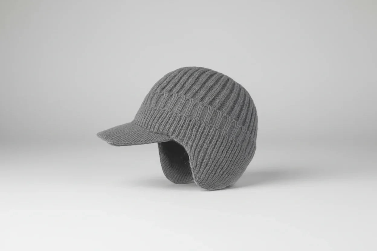 Casquette tricot visière hiver côtelée en beige marron bleu marine gris