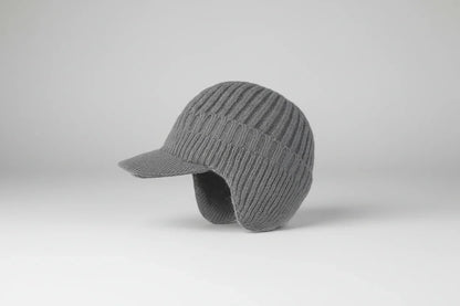Casquette tricot visière hiver côtelée en beige marron bleu marine gris