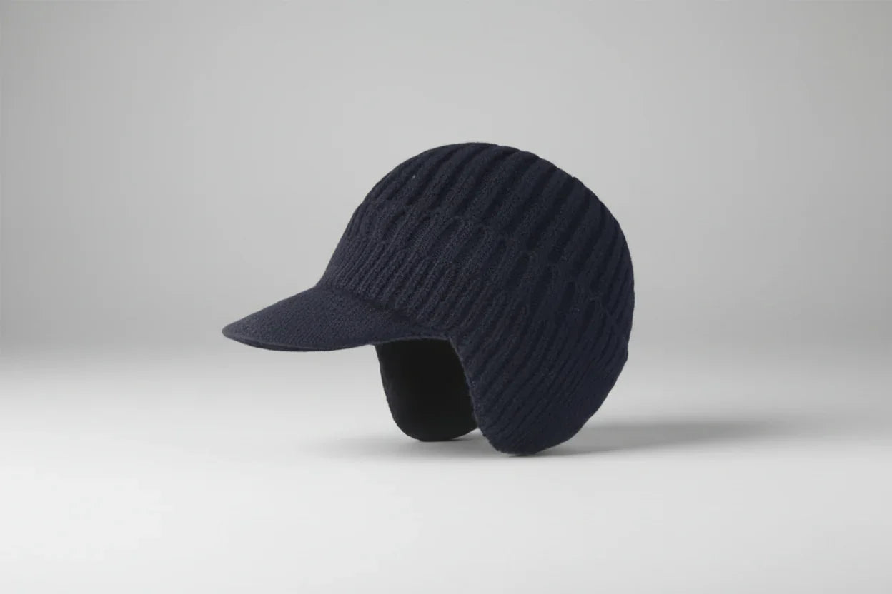 Casquette tricot visière hiver côtelée en beige marron bleu marine gris