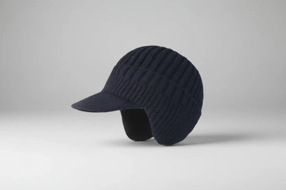 Casquette tricot visière hiver côtelée en beige marron bleu marine gris