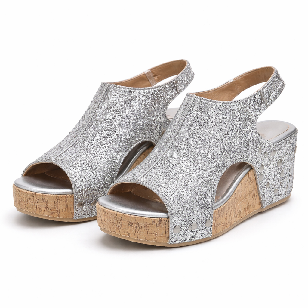 Sandales pour femmes | Bout ouvert, patchwork paillettes | Confort casual