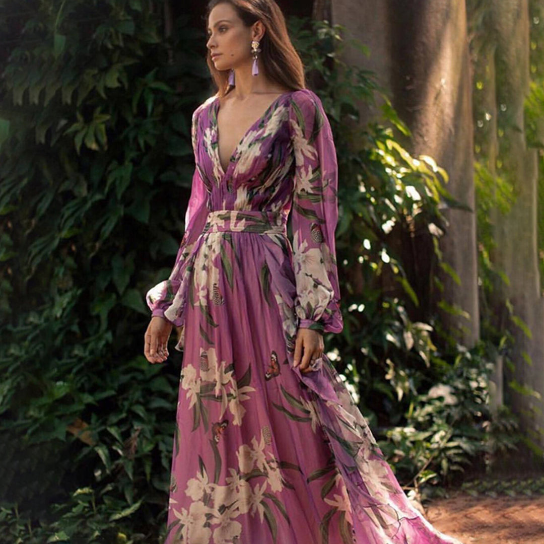 Torill - Robe de soirée maxi - Élégante - À fleurs - Femme