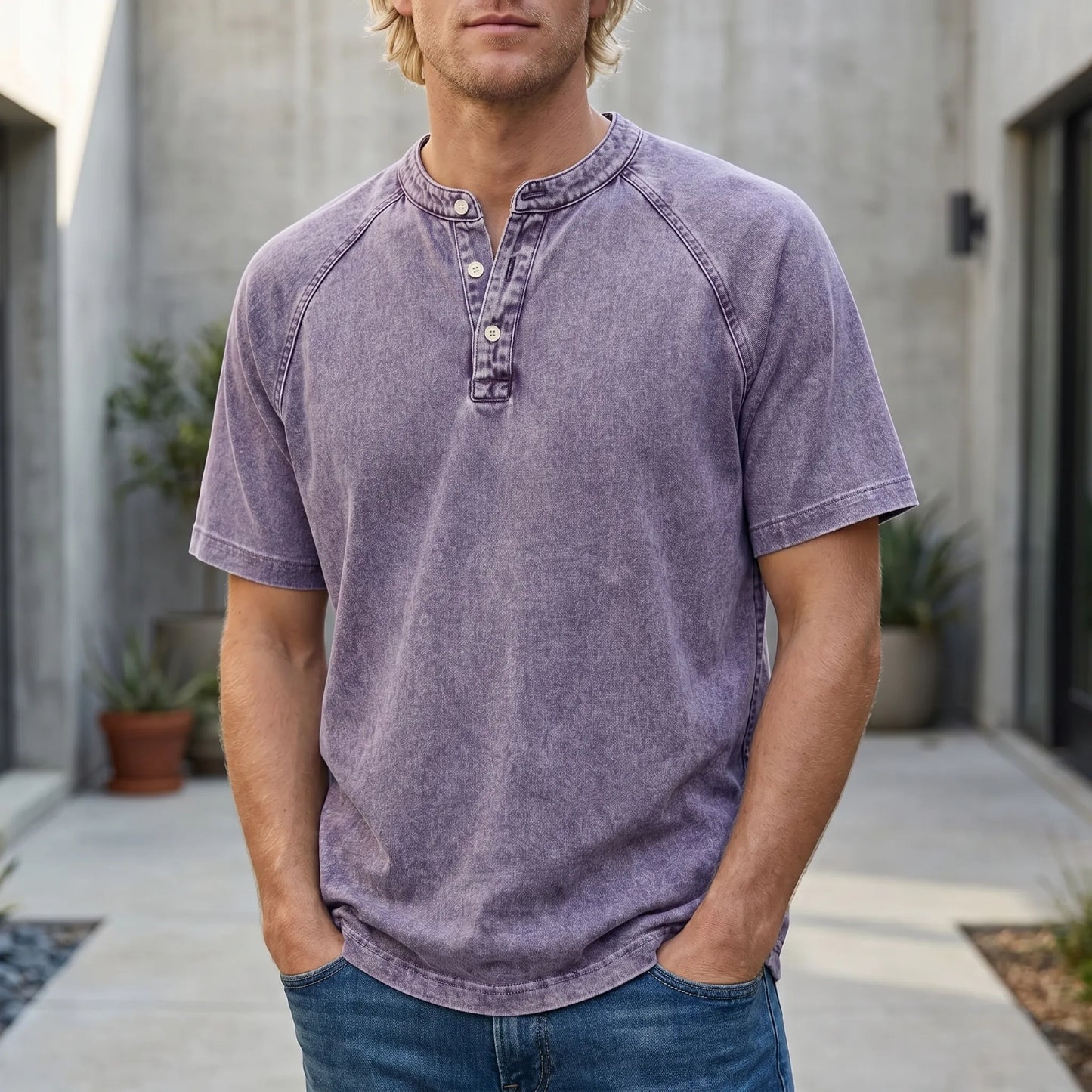Chemise Henley Homme | Manches Raglan Vintage | Boutons Encolure