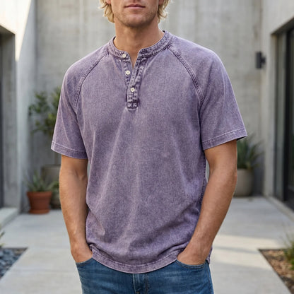 Chemise Henley Homme | Manches Raglan Vintage | Boutons Encolure