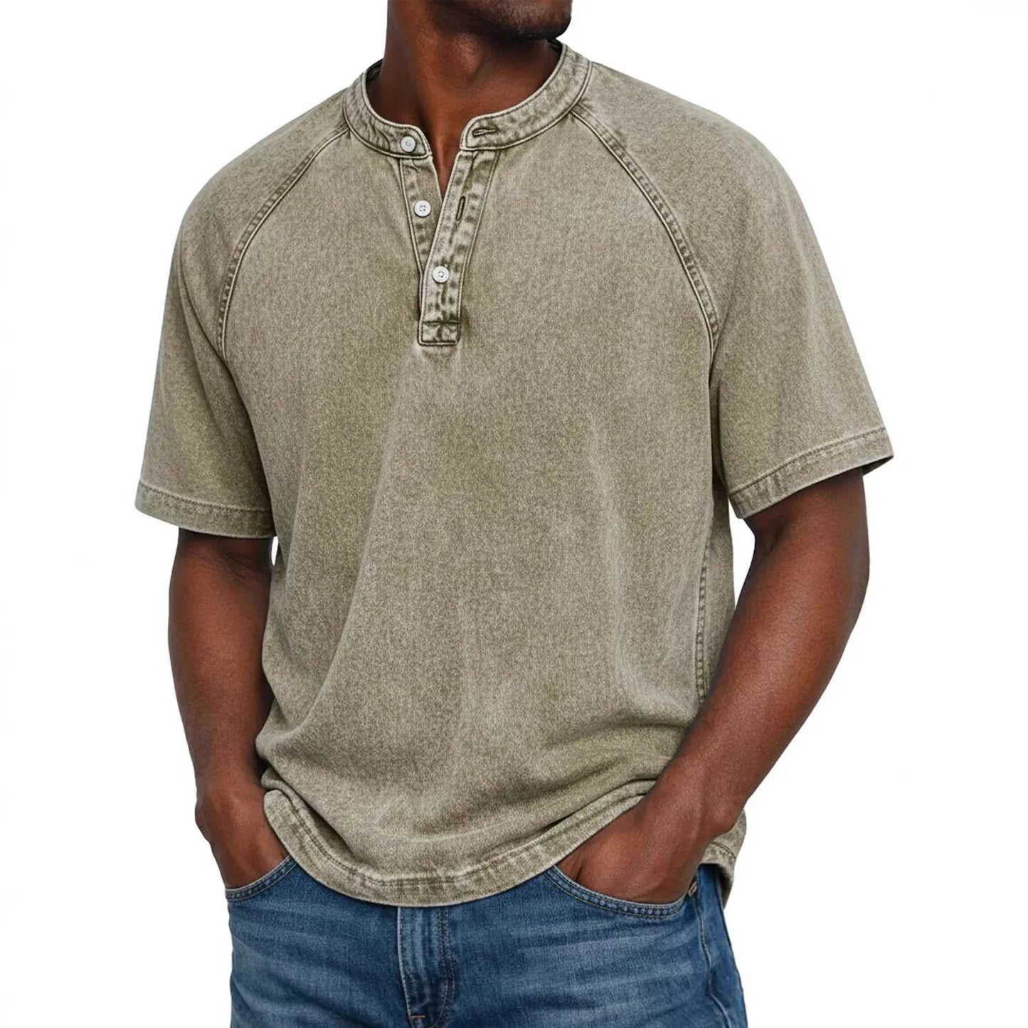 Chemise Henley Homme | Manches Raglan Vintage | Boutons Encolure