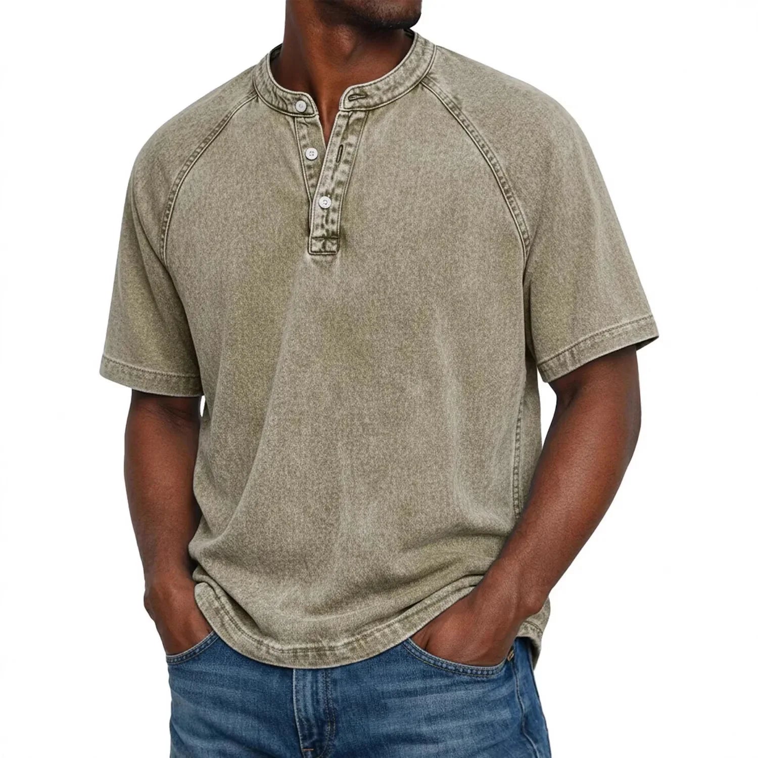 Chemise Henley Homme | Manches Raglan Vintage | Boutons Encolure