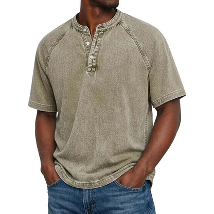 Chemise Henley Homme | Manches Raglan Vintage | Boutons Encolure