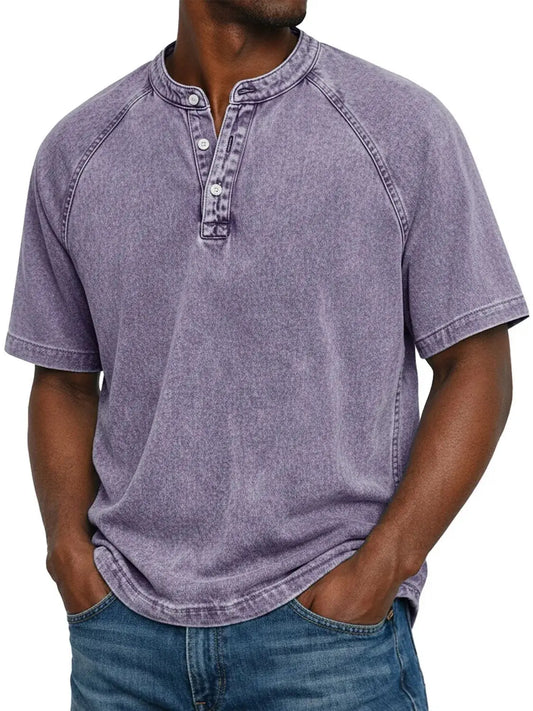 Chemise Henley Homme | Manches Raglan Vintage | Boutons Encolure
