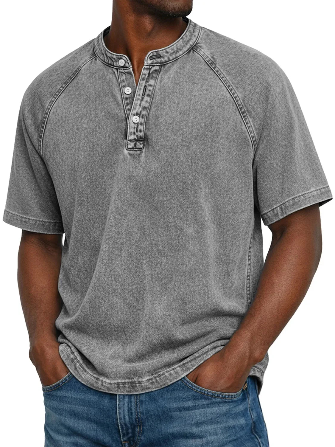 Chemise Henley Homme | Manches Raglan Vintage | Boutons Encolure