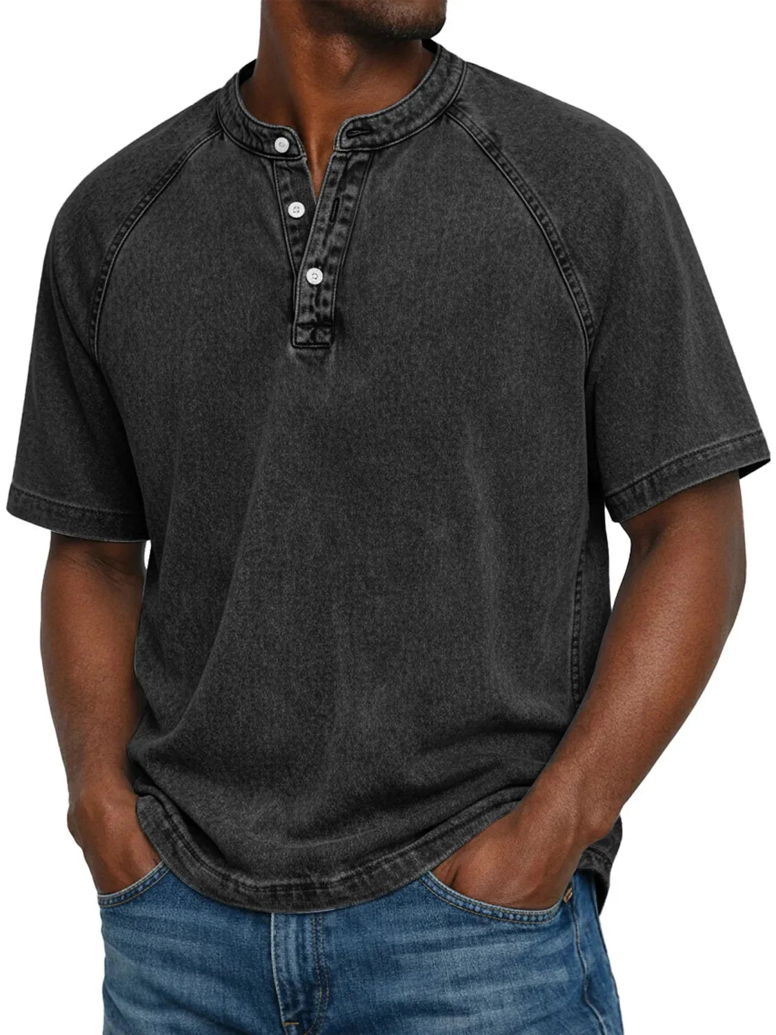 Chemise Henley Homme | Manches Raglan Vintage | Boutons Encolure