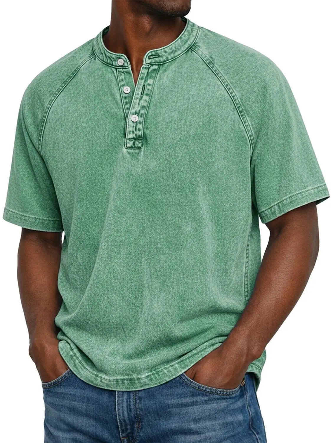 Chemise Henley Homme | Manches Raglan Vintage | Boutons Encolure