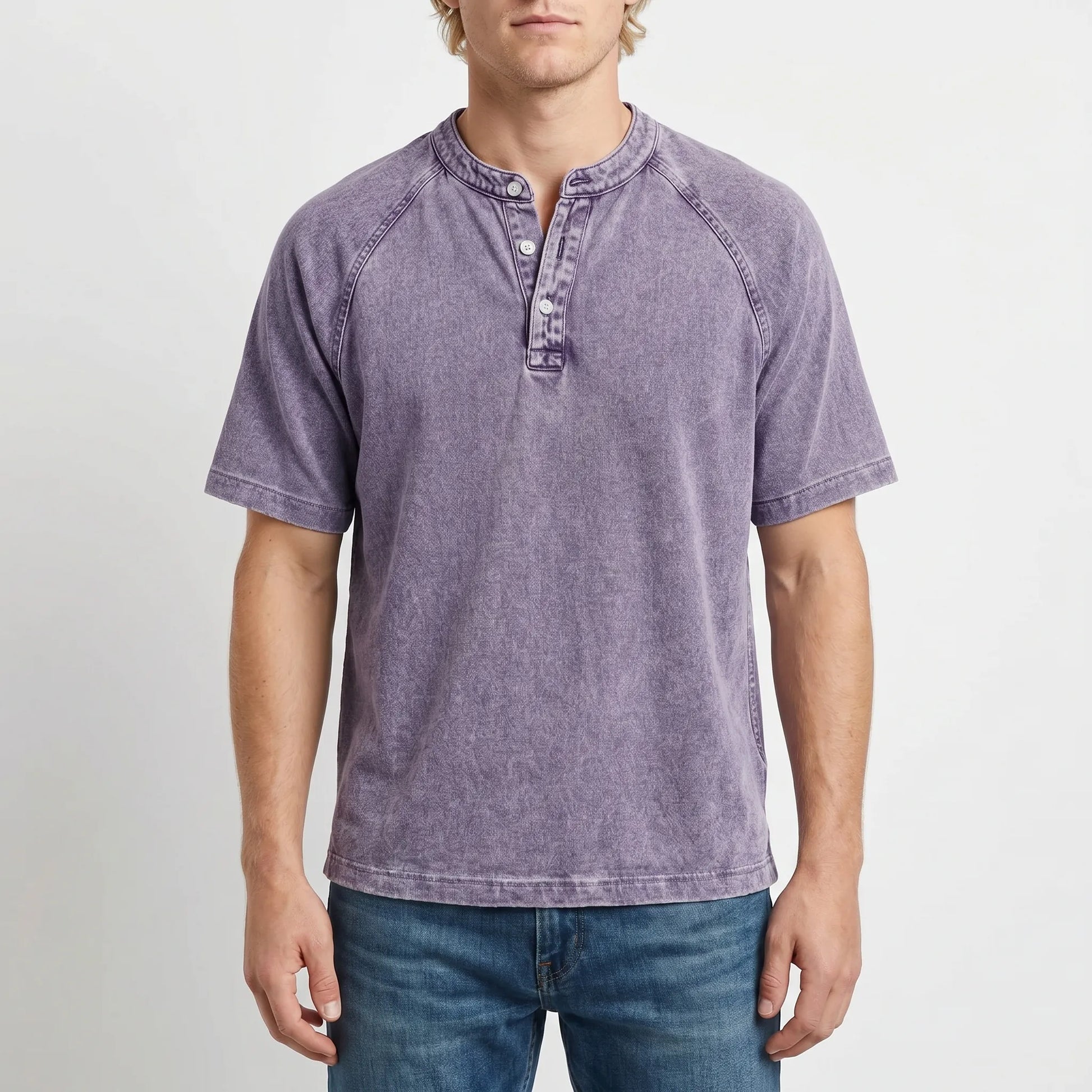 Chemise Henley Homme | Manches Raglan Vintage | Boutons Encolure