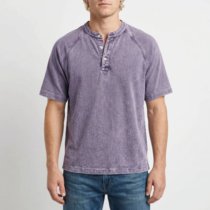 Chemise Henley Homme | Manches Raglan Vintage | Boutons Encolure