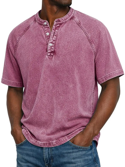 Chemise Henley Homme | Manches Raglan Vintage | Boutons Encolure